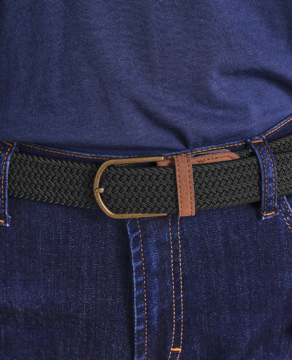 The Voyager - Woven Stretch Belt w/Suede Trim - Black
